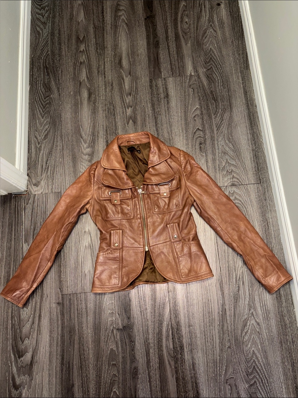 Brown 100% Leather Moto Jacket